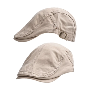 Classic beige canvas beret hats for men and women with adjustable metal side buckles
