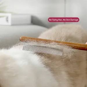 Professionele Huisdierverzorgingskam Beukenhouten Handvat Roestvrijstalen Pinnen Verharingsgereedschap Voor Katten En Honden