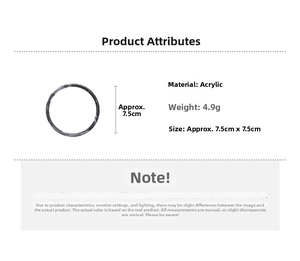 Detailed view of grey marble acrylic bangle showing 7.5cm size and 4.9g weight specifications