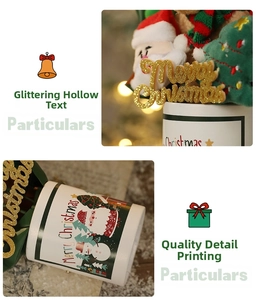 Detail of Christmas ceramic cup with Santa illustration and golden Merry Christmas text