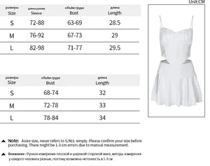 Detailed size guide table for lace-up corset top and high-waisted split skirt set
