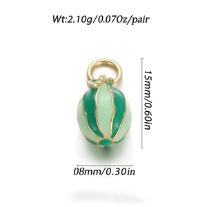 Detailed view of striped green melon pendant with precise 15mm x 8mm dimensions