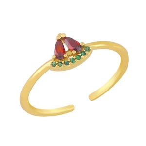 Adjustable golden ring featuring a cute watermelon slice design with red and green zircons