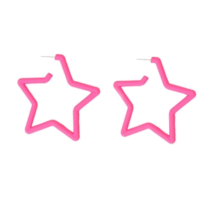 Vibrant hot pink star-shaped stud earrings with a glossy finish for a summer holiday look