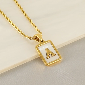 18k gold plated stainless steel rope chain necklace with a shell letter A pendant