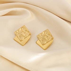 18K gold plated geometric square earrings in layered textured stainless steel for women