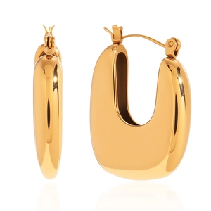 Boucles d'oreilles créoles en U dorées polies en acier inoxydable minimaliste