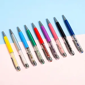 Metal Ballpoint Pen With Natural Crystal Gemstone Chips Rotating Elegant Business Office Stationery Writing Gift Pen