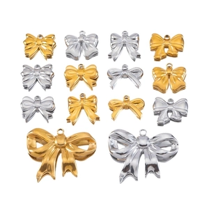 Minimalist stainless steel bow pendants in gold and silver finishes for DIY jewelry