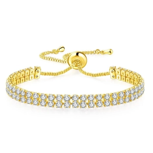 Detail view of double row tennis bracelet with zircon stones and adjustable slider clasp