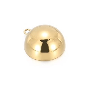 Macro shot of a polished gold semi-circle pendant cap with a small top ring detail