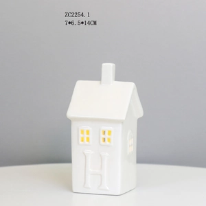 Ceramic LED house night light with H relief and warm glow through windows 7x6.5x14cm