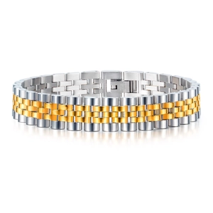 Two-tone silver and gold stainless steel Jubilee bracelet with high-polish metal finish