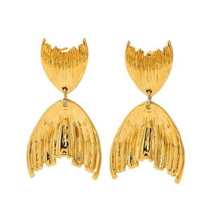 Boucles d'oreilles queue de poisson en acier inoxydable doré avec texture plissée