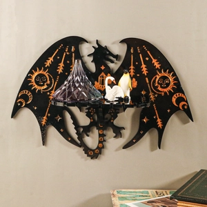 Étagère murale dragon gothique avec motifs célestes dorés pour décor et rangement