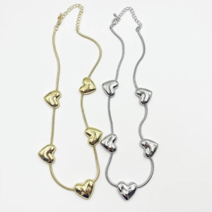 Chic gold and silver snake chain necklaces with five heart pendants for women