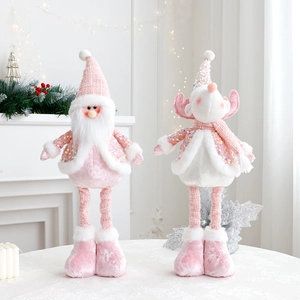 Charming pink and white Santa and Reindeer plush Christmas ornaments with sequin details