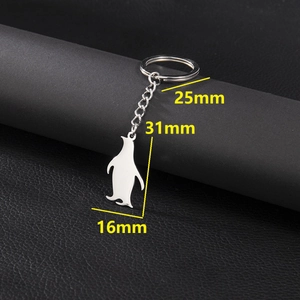 Silver stainless steel penguin keychain with dimensions: 25mm ring and 16mm pendant