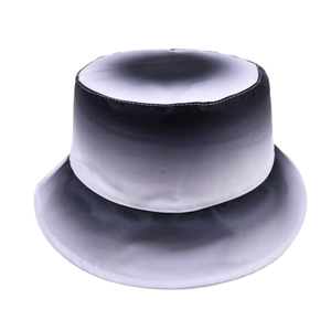 Unisex black and white gradient bucket hat with flat top for outdoor sun protection