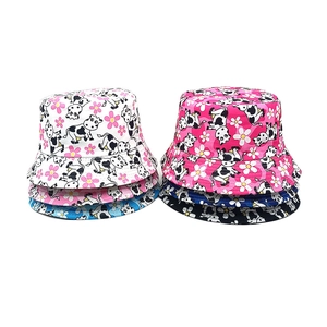Chapeau Bob Enfant Polyester Protection Solaire Mignon Vache Marguerite Imprimé Extérieur Été Soleil