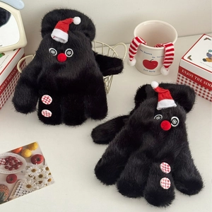 Christmas Snowman Plush Gloves And Mittens Thickened Warm Faux Fur With Neck Hanging Rope Winter Outdoor Cartoon Style