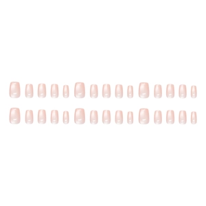 Short square nude pink cat-eye press-on nails with shimmering pearlescent finish 24pcs