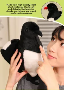 Detailed view of realistic magpie plush toy with soft texture and lifelike features
