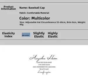 Tableau des tailles détaillé pour casquette de baseball ajustable de 55-60cm et visière 8cm