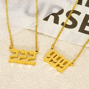 Golden stainless steel necklace featuring frosted texture 222 and 444 number pendants