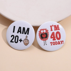 Funny Birthday Button Badges with 20 Plus Middle Finger and 40 Today Monster Designs