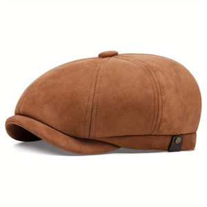 Vintage brown newsboy cap in retro Peaky Blinders style with premium suede texture