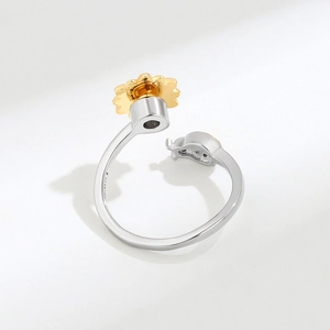 Anello girevole girasole in argento sterling S925 con coccinella anti-ansia