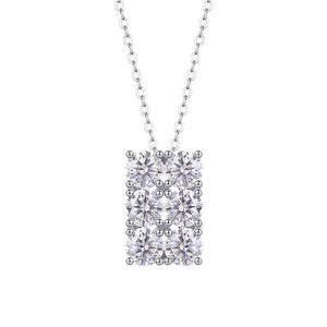 Elegant S925 sterling silver necklace with a rectangular moissanite pendant on a cross chain