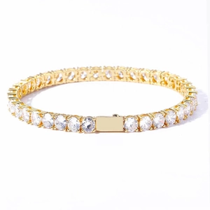 Classic gold-plated S925 silver tennis bracelet with brilliant round cut moissanite stones