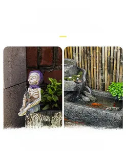Detailed views of Halloween skeleton fisherman figurine used in garden and fish tank decor