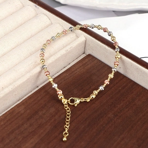 Three-tone striped geometric bead bracelet set in gold silver and rose gold finish