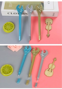 Detailed close-up showing the unique wrench design and pen nibs of creative gel pens