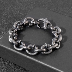Vintage oxidized silver nail and heavy chain industrial punk bracelet for men