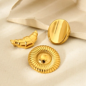 Vintage Brooch 18K Gold Plated Stainless Steel Croissant Spiral Round Oval Geometric Pins Waterproof Jewelry For Women