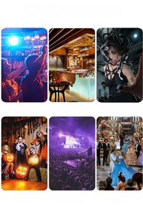 Medusa snake headband shown in various Halloween parties and cosplay event settings