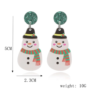 Detailed view of snowman acrylic earrings with dimensions 5CM height and 10G weight
