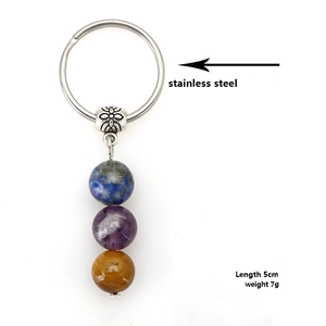 Handmade stainless steel keychain with tiger eye and sodalite stone beads, 5cm length