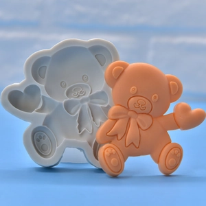 3D bear silicone mold with heart and bow details for resin plaster and chocolate crafts