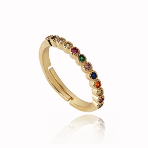 18K gold plated lace ring with colorful zircons in adjustable open design