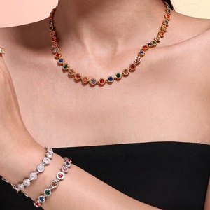 Titanium Steel Zirconia Necklace Bracelet For Women Bohemian Luxurious Jewelry Round Cut Sparkling Accessories Wedding Party Gift