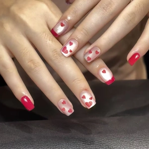 Rose Pink Heart French Press On Nails Cat Eye Shimmer ABS Artificial Finger Nails Long Lasting Manicure For Women