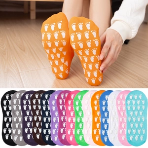 Cotton Non-Slip Yoga Floor Socks With Footprint Grip Patterns Breathable Elastic Trampoline Socks For Adults Indoor Home Exercise