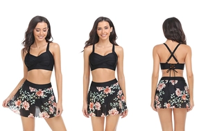 Dettagli del costume da bagno due pezzi da donna con gonna floreale e lacci sulla schiena