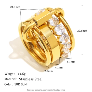 Chunky 18K gold plated stainless steel multi-layer ring with five inset zircon stones