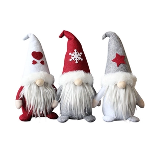 Set of 3 Christmas faceless gnome plush dolls with patterned hats and long white beards